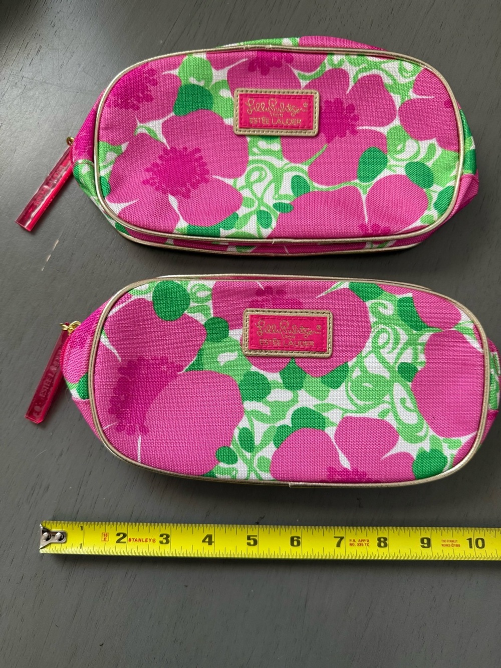 Lilly Pulitzer Estee Lauder cosmetic bag pink green floral print gold NWOT Duo
